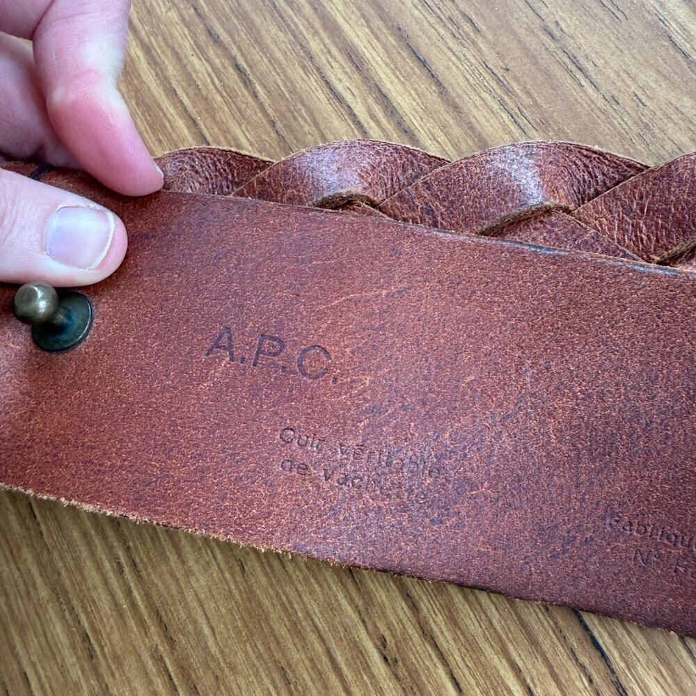 A.P.C. Woven Leather Belt Brown Wide Adjustable - Picture 2 of 2